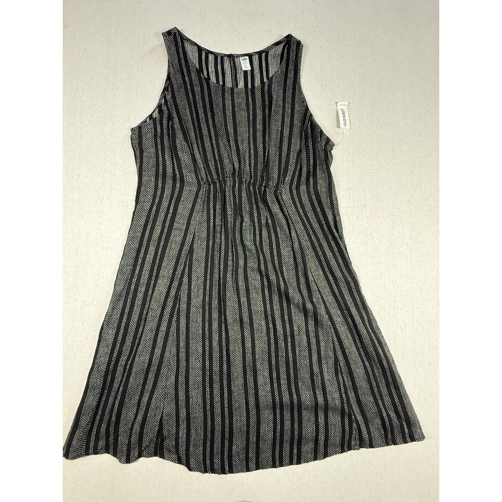 Old Navy Maternity Shift Dress Sz XL Black Striped Linen Blend Beach Casual Boho